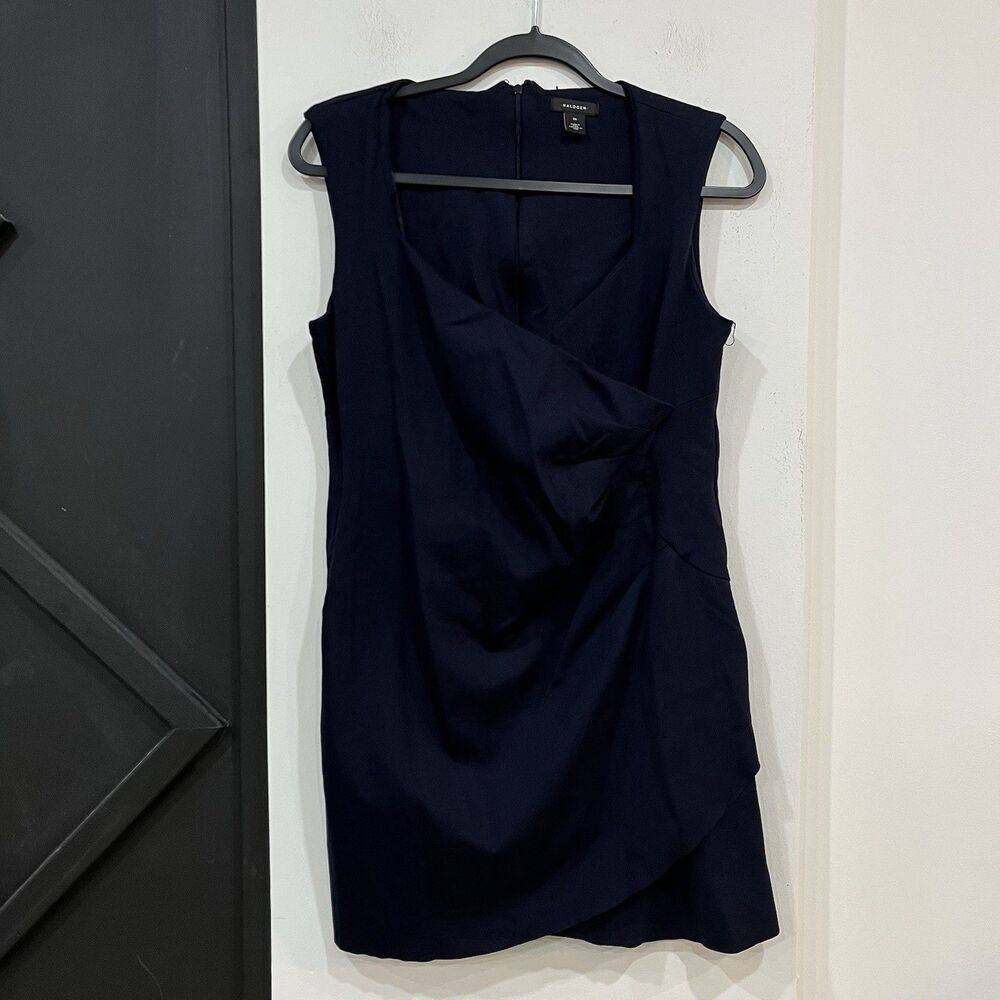 Navy Blue Women’s Halogen Sleeveless Pleated Dress Size Medium Office Career